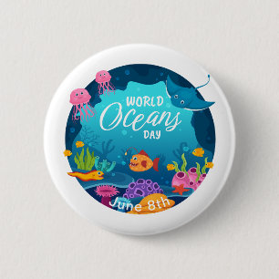 World Oceans Day Underwater Fish Scene Custom Text Button