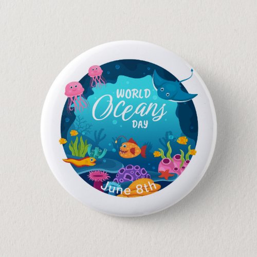 World Oceans Day Underwater Fish Scene Custom Text Button