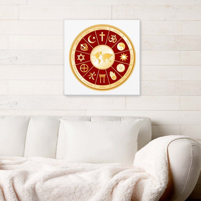World of Faith Canvas Art (World of Faith Canvas Art.
Gold symbols of international religions surround a world map. )