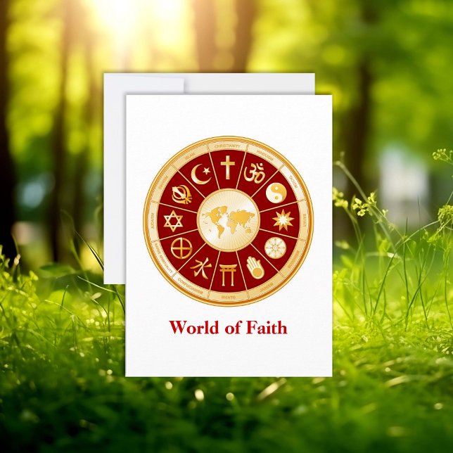 World of Faith Flat Greeting Card (World of Faith Flat Greeting Card, 5.5" x 7.5". Gold symbols of international religions. )