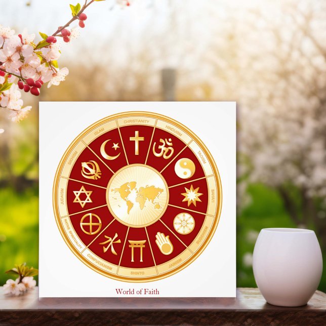 World of Faith Photo Print (World of Faith Photo Print.
Gold symbols of international religions surround a world map. )
