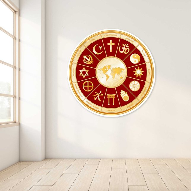 World of Faith Wall Decal (World of Faith Wall Decal. Gold symbols of international religions surround a world map. )