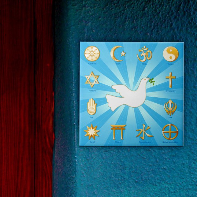 World of Peace Ceramic Tile (Decorative ceramic tile featuring Twelve World Religions. )