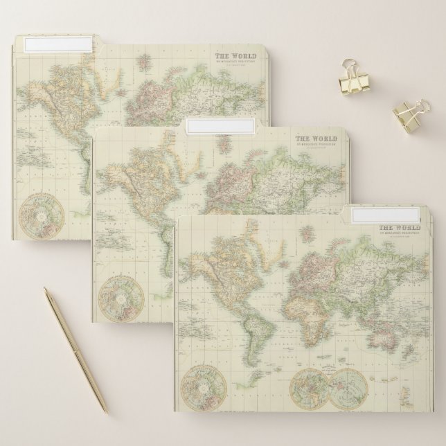 World On Mercator's Projection File Folder (Set)