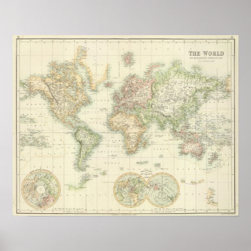 World On Mercators Projection Poster