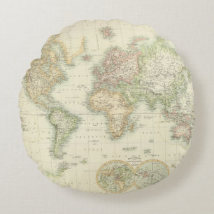 World On Mercator's Projection Round Pillow
