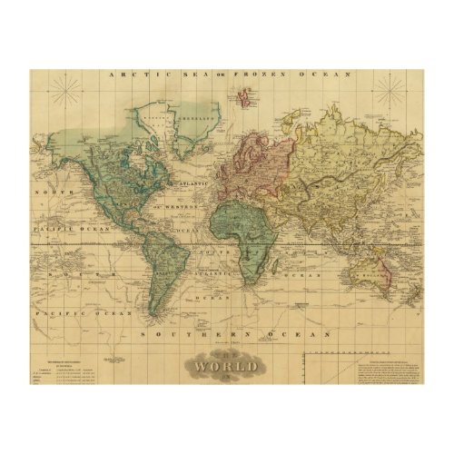 World on Mercators Projection Wood Wall Art