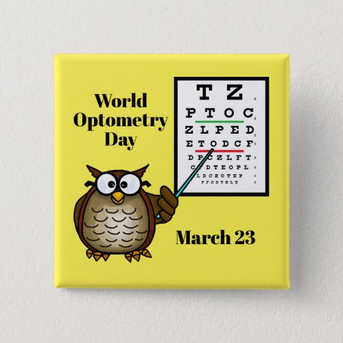 World Optometry Day Button with Optometrist Owl