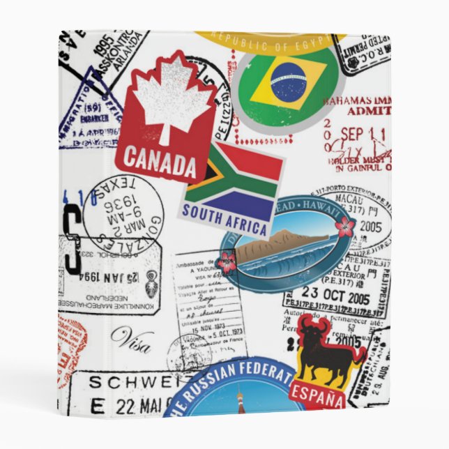 World Passport Pattern Mini Binder (Front/Spine)