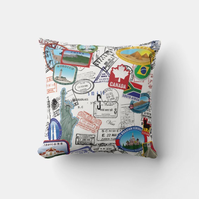 World Passport Pattern Throw Pillow (Front)