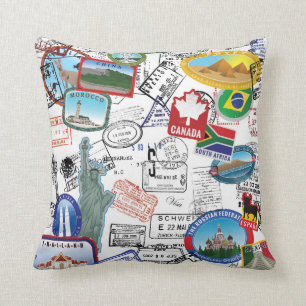 World Passport Pattern Throw Pillow