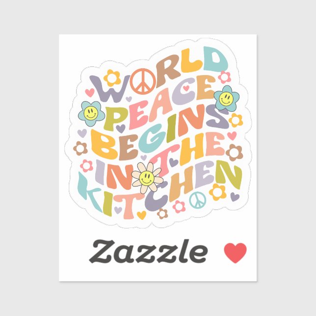 World Peace Begins in The Kitchen, Retro Vegan  Sticker (Sheet)