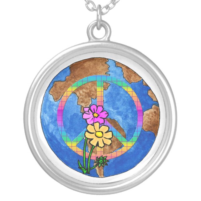 World Peace Colors Silver Plated Necklace (Front)
