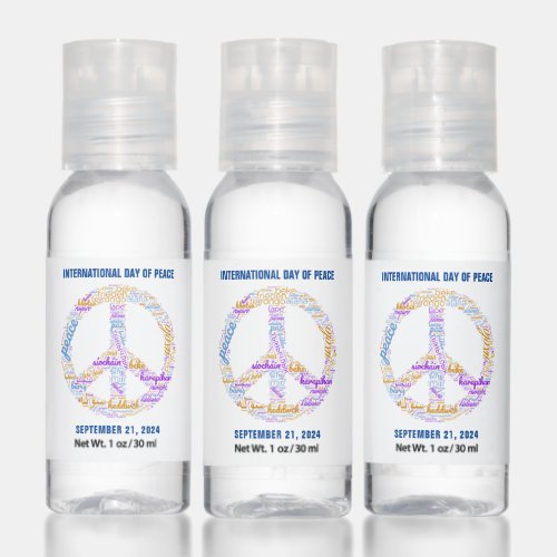 World Peace Day Peace Sign Language Word Cloud Hand Sanitizer