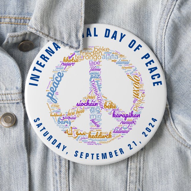 World Peace Day Peace Sign Word Cloud Button (In Situ)