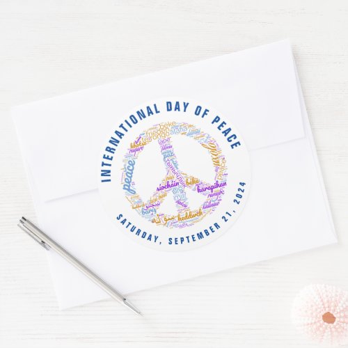World Peace Day Peace Sign Word Cloud Classic Round Sticker