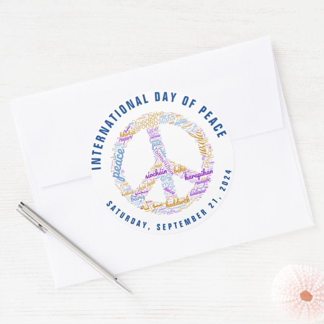 World Peace Day Peace Sign Word Cloud Classic Round Sticker (Envelope)