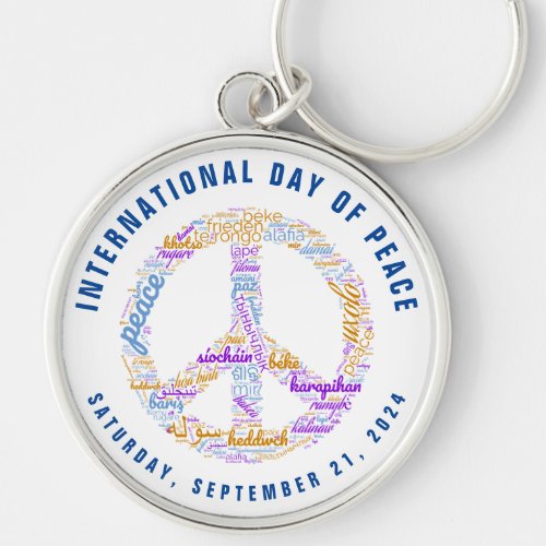 World Peace Day Peace Sign Word Cloud Keychain