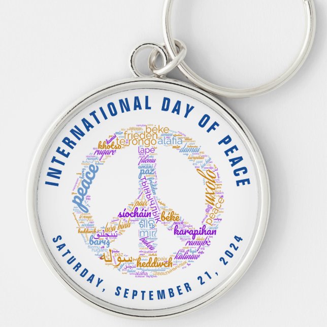 World Peace Day Peace Sign Word Cloud Keychain (Front)