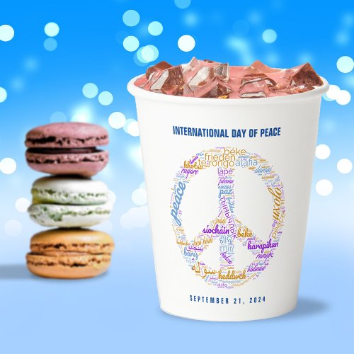 World Peace Day Peace Sign Word Cloud Paper Cups