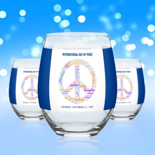 World Peace Day Peace Sign Word Cloud Stemless Wine Glass