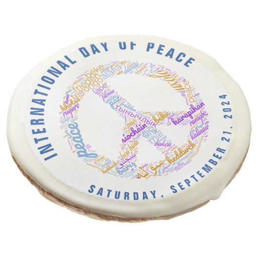 World Peace Day Peace Sign Word Cloud Sugar Cookie (Angled)