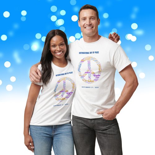 World Peace Day Peace Sign Word Cloud T_Shirt