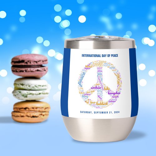 World Peace Day Peace Sign Word Cloud Thermal Wine Tumbler
