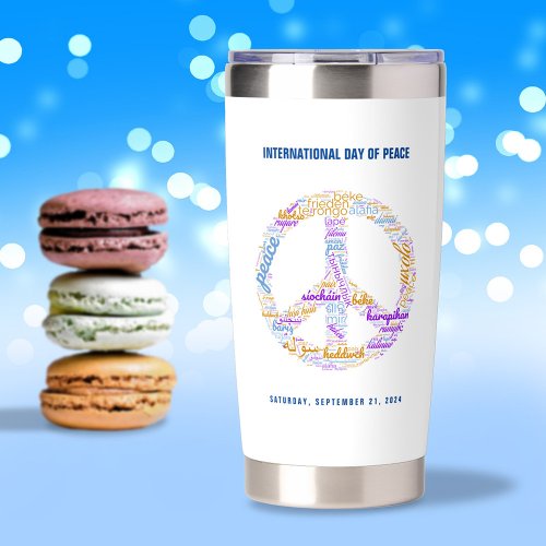 World Peace Day Peace Sign Word Cloud Water Bottle Insulated Tumbler