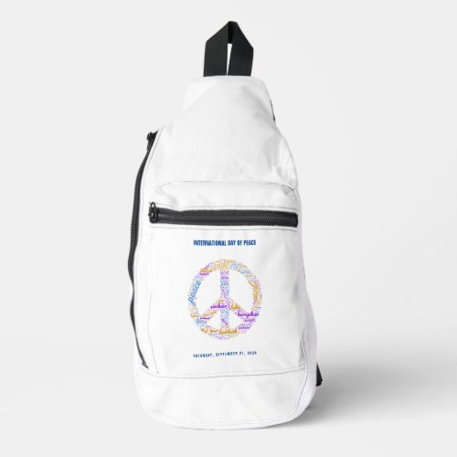 World Peace Day Peace Sign Word Cloud Water Bottle Sling Bag