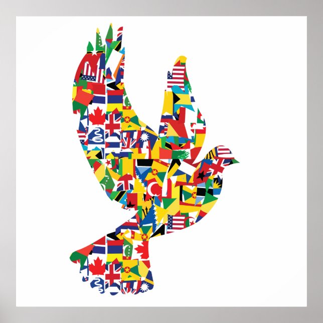 World Peace Dove Made of International Flags  Poster (Front)