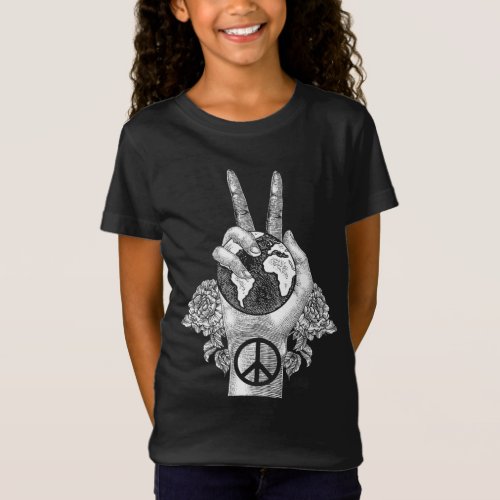 World Peace Earth Day Celebration Peace Sign Hand  T_Shirt