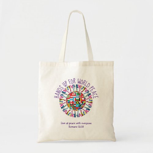 WORLD PEACE Flags Globe Raised Hands Personalized Tote Bag