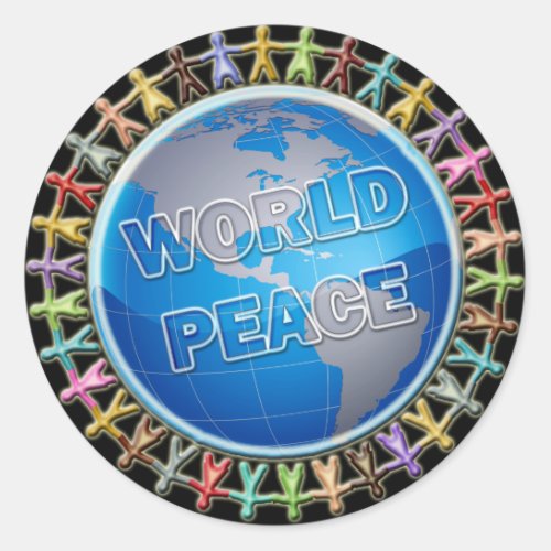 WORLD PEACE HANDS AROUND THE WORLD CLASSIC ROUND STICKER