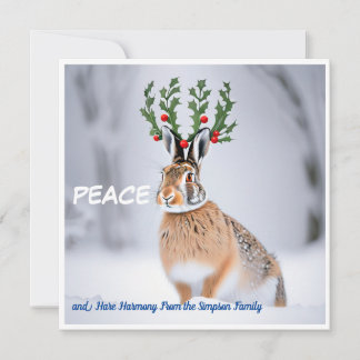 World Peace: Holly Crown Hare Peace Love Card