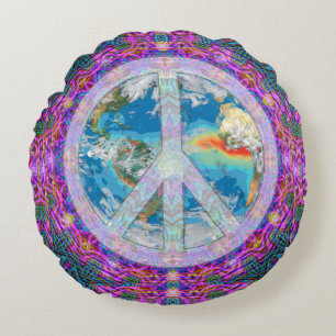 World Peace Mandala Round Pillow
