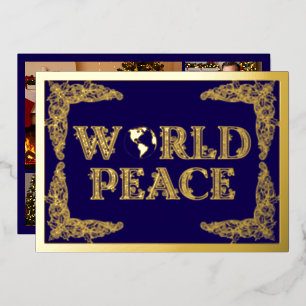 World Peace, Planet Earth, in Purple, Gold Foil Holiday Card