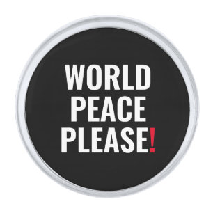 World peace please black white red no war protest silver finish lapel pin