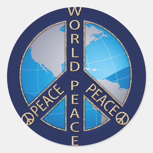 WORLD PEACE SIGN CLASSIC ROUND STICKER (Front)