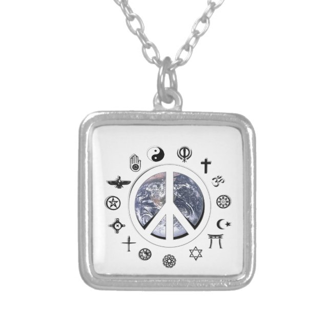 World Peace Silver Plated Necklace (Front)