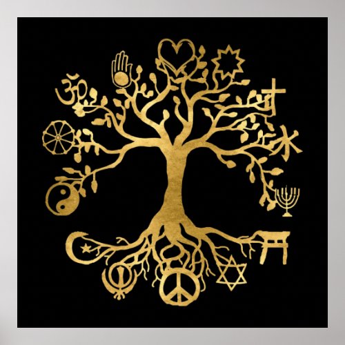 World Peace Tree Gold and Black  Poster