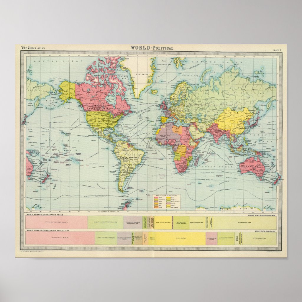 World political map poster