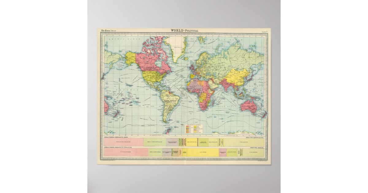 Vintage Bartholomew Political World Map 1914 Poster with Size & Finish Options