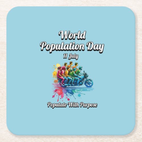 World Population Day 11 July  Square Paper Coaster