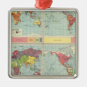 World population Map Metal Ornament