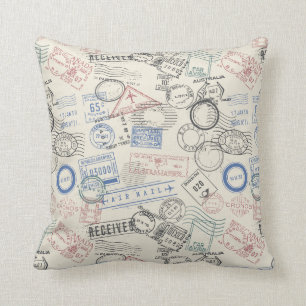 World Postage Stamps Pattern Throw Pillow