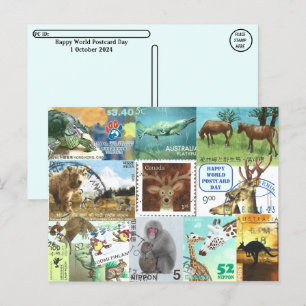 World Postcard Day - Animal Postage Stamp Collage