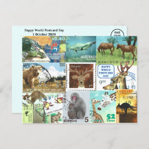 World Postcard Day - Animal Postage Stamp Collage