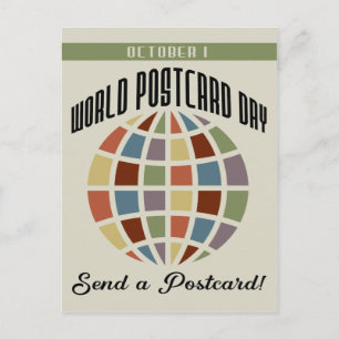 World Postcard Day with colorful squares globe
