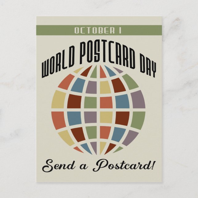 World Postcard Day with colorful squares globe (Front)
